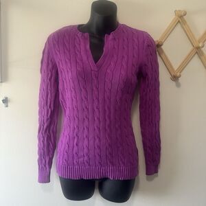 Lauren Ralph Lauren Purple Cable Knit Fisherman Preppy Sweater Size XS